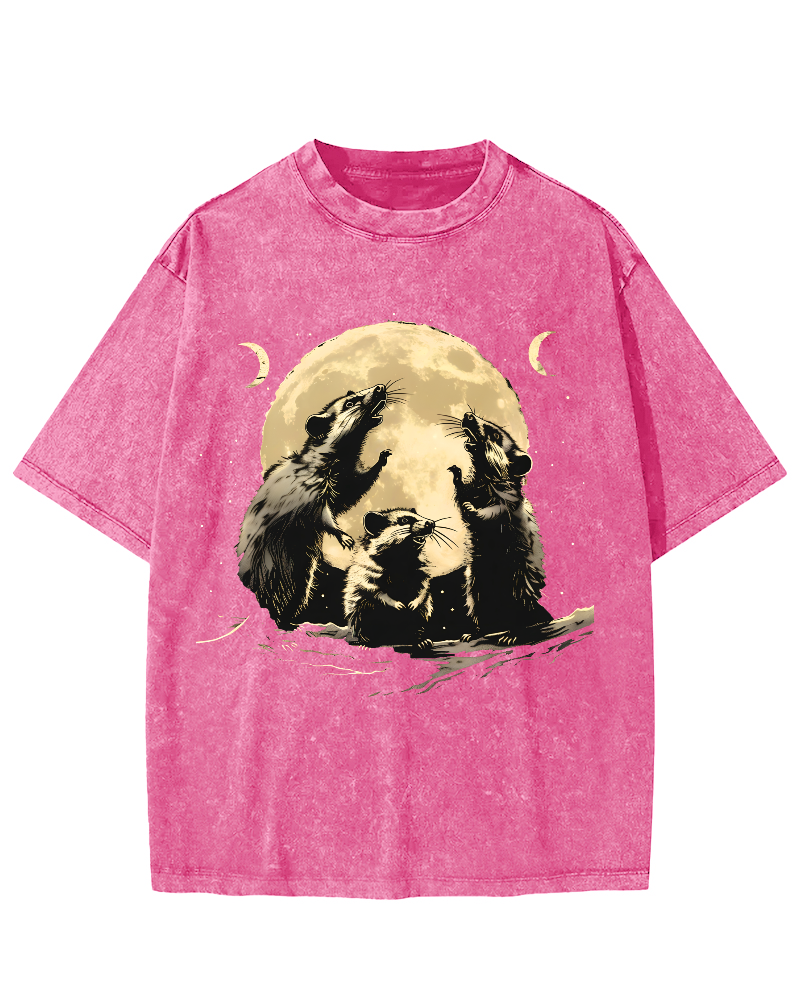 The Mouse Under the Moonlight Vintage Distressed T-shirt-Zazasy