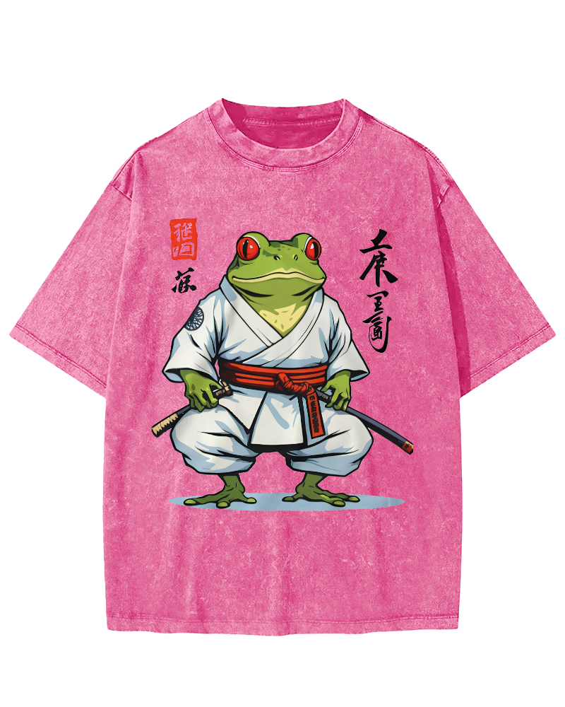 Frog Bushido Spirit Japanese Vintage Washed T-shirt-Zazasy