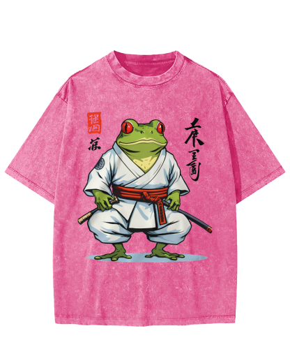 Frog Bushido Spirit Japanese Vintage Washed T-shirt-Zazasy
