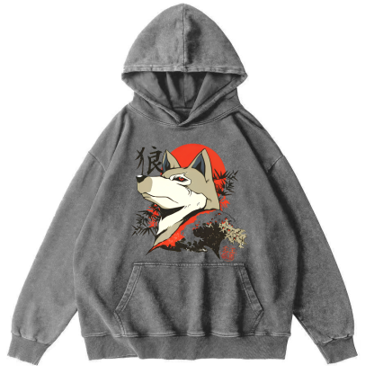 Lone Wolf Japanese Style Vintage Distressed Hoodie-Zazasy