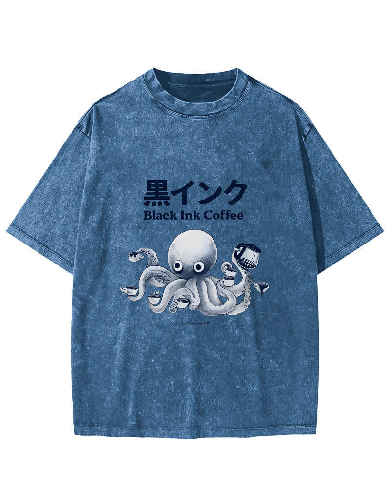 Japanese Octopus Pattern Leisure Vintage Distressed T-shirt-Zazasy