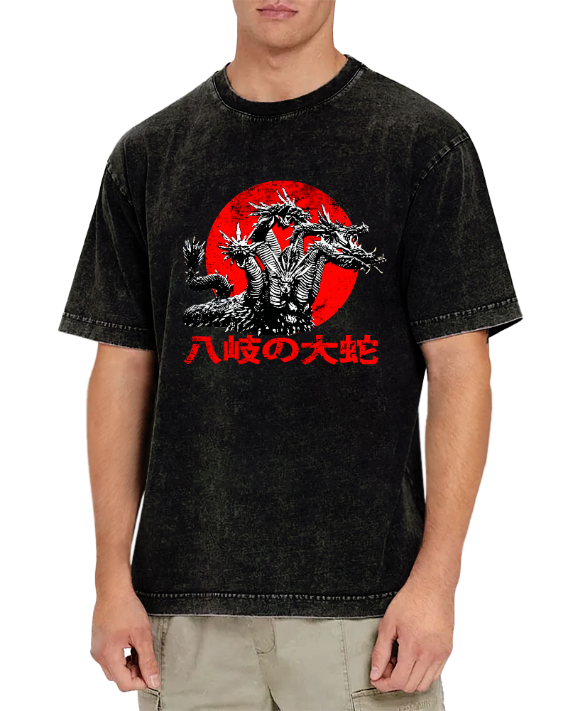 Japanese Syle Giant Snake Monster Vintage Distressed T-shirt-Zazasy