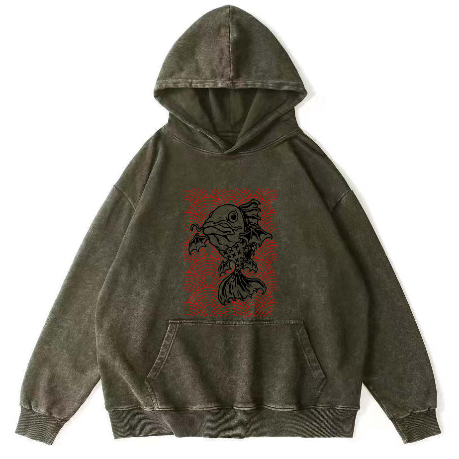 Japanese Carp Pattern Vintage Distressed Hoodie-Zazasy