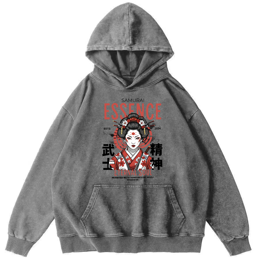 Samurai Spirit Japanese Vintage Distressed Hoodie-Zazasy