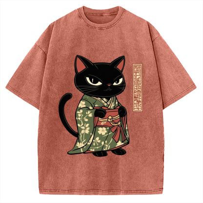 Japanese Cat Geisha Vintage Washed T-shirt