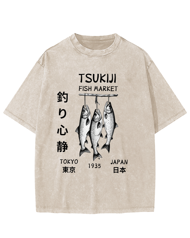 Quiet Fishing in Japan Vintage Washed T-shirt-Zazasy