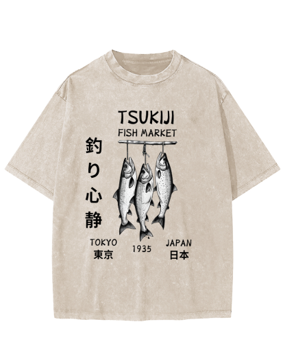 Quiet Fishing in Japan Vintage Washed T-shirt-Zazasy