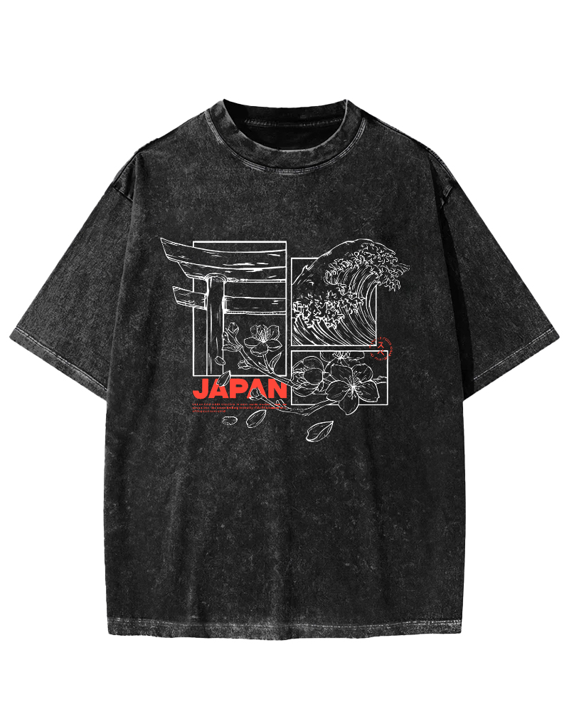 Japanese Culture Vintage Washed T-shirt-Zazasy