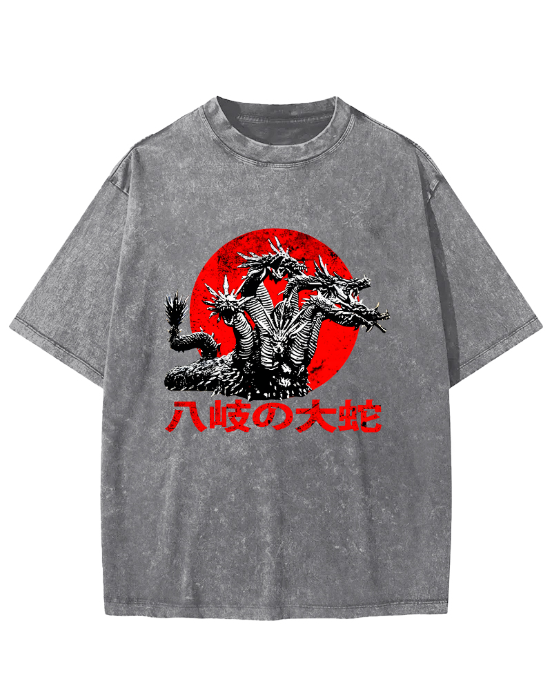 Japanese Syle Giant Snake Monster Vintage Distressed T-shirt-Zazasy