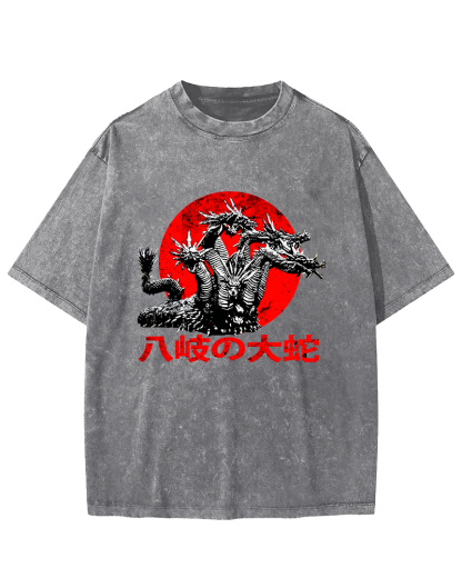 Japanese Syle Giant Snake Monster Vintage Distressed T-shirt-Zazasy