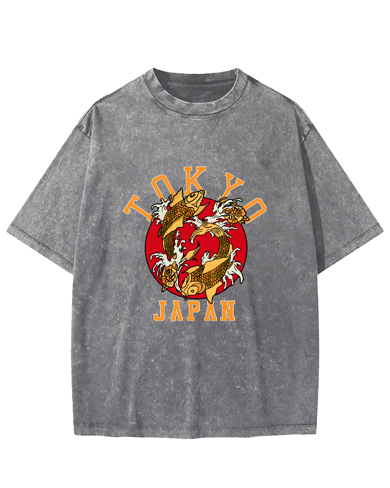 Tokyo Koi Japanese style Vintage Distressed T-shirt-Zazasy