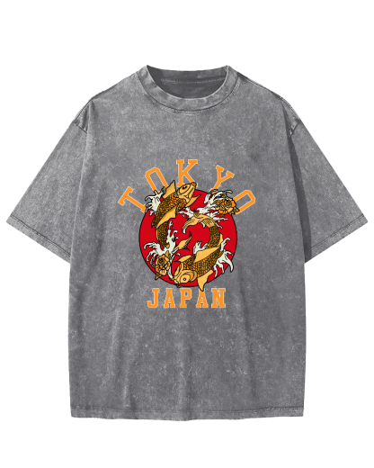 Tokyo Koi Japanese style Vintage Distressed T-shirt-Zazasy