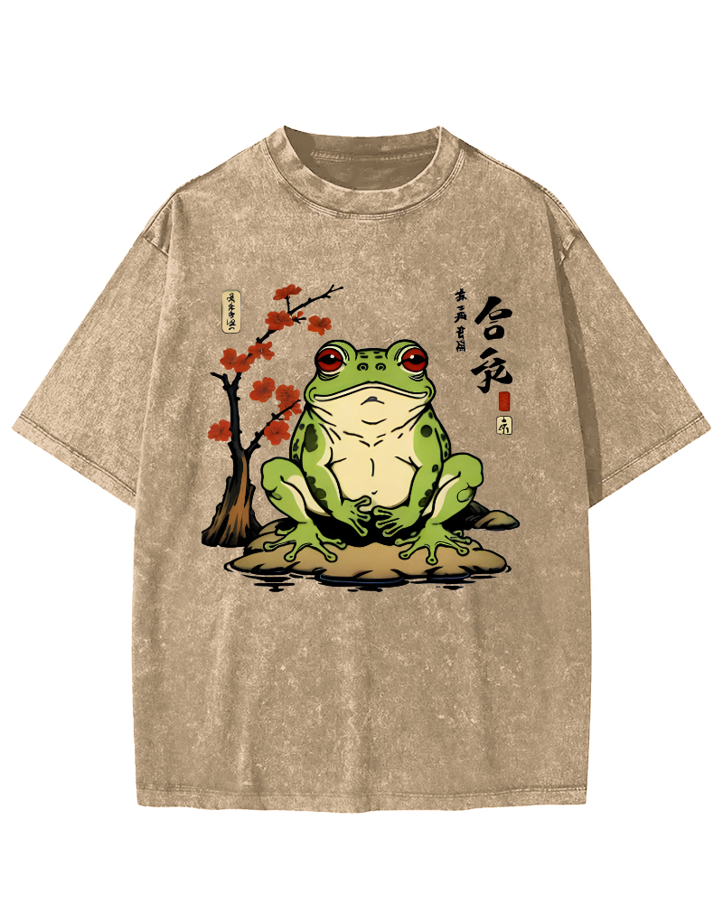Frog From The Edo Period Vintage Washed T-shirt-Zazasy