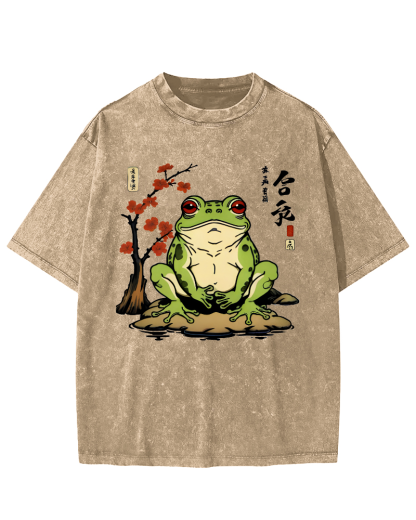 Frog From The Edo Period Vintage Washed T-shirt-Zazasy