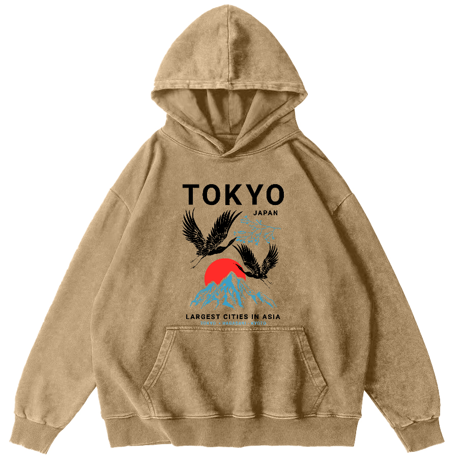 Tokyo Flying Crane Vintage Distressed Hoodie-Zazasy