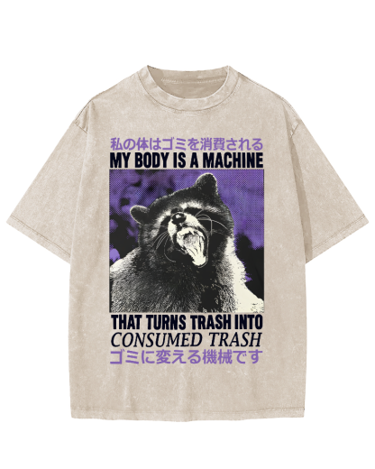 Angry Raccoon Japanese Vintage Distressed T-shirt-Zazasy