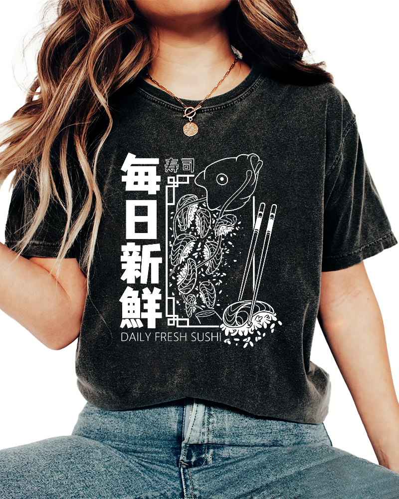 Fresh Sushi Daily Vintage Washed T-shirt-Zazasy