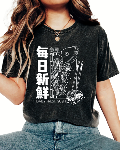Fresh Sushi Daily Vintage Washed T-shirt-Zazasy