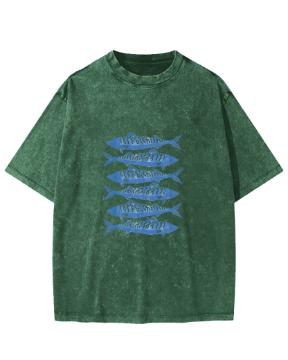 Retro Sea Fish Pattern Vintage Distressed T-shirt-Zazasy
