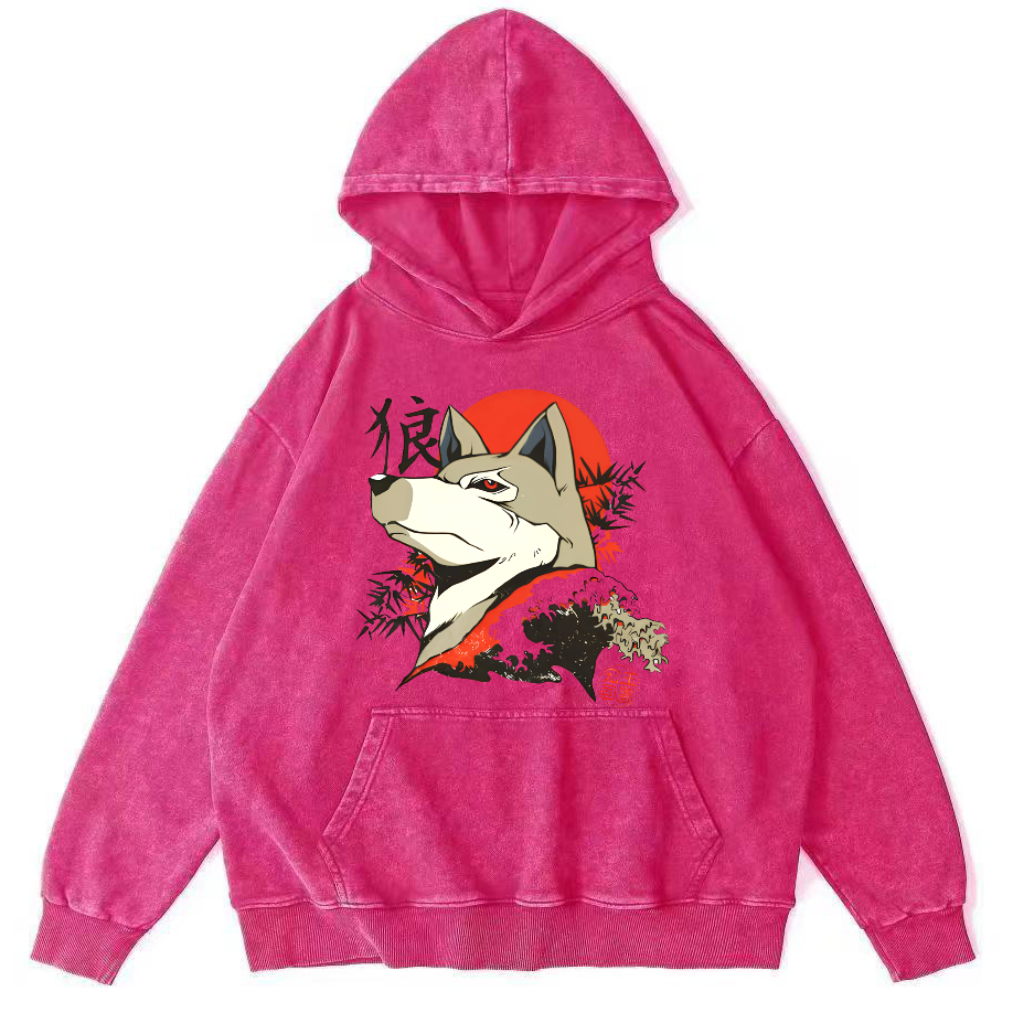 Lone Wolf Japanese Style Vintage Distressed Hoodie-Zazasy