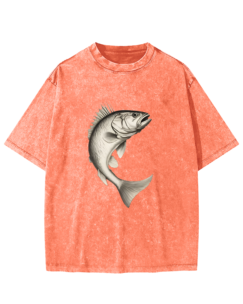 Sea Fsh Pattern Vintage Distressed T-shirt-Zazasy
