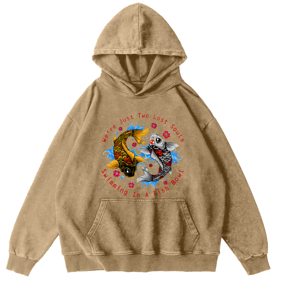 Japanese Koi Fish Vintage Washed Hoodie-Zazasy