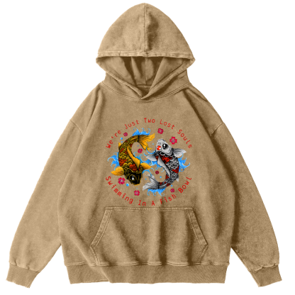 Japanese Koi Fish Vintage Washed Hoodie-Zazasy