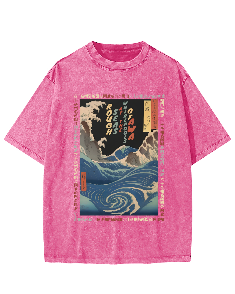 Ukiyo-e Giant Waves Vintage Washed T-shirt-Zazasy