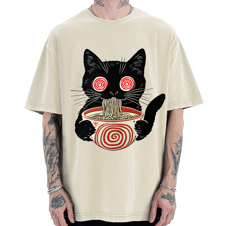 Dizzy Ramen Cat Vintage Washed T-shirt