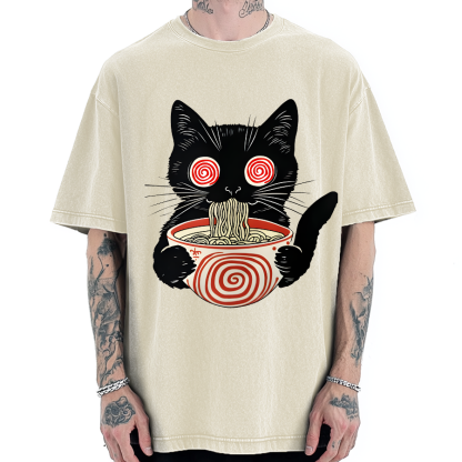 Dizzy Ramen Cat Vintage Washed T-shirt