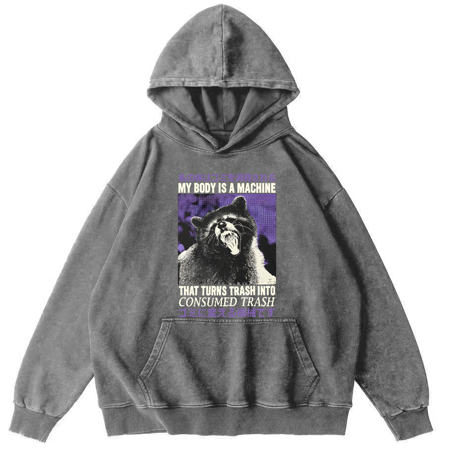 Angry Raccoon Vintage Distressed Hoodie-Zazasy