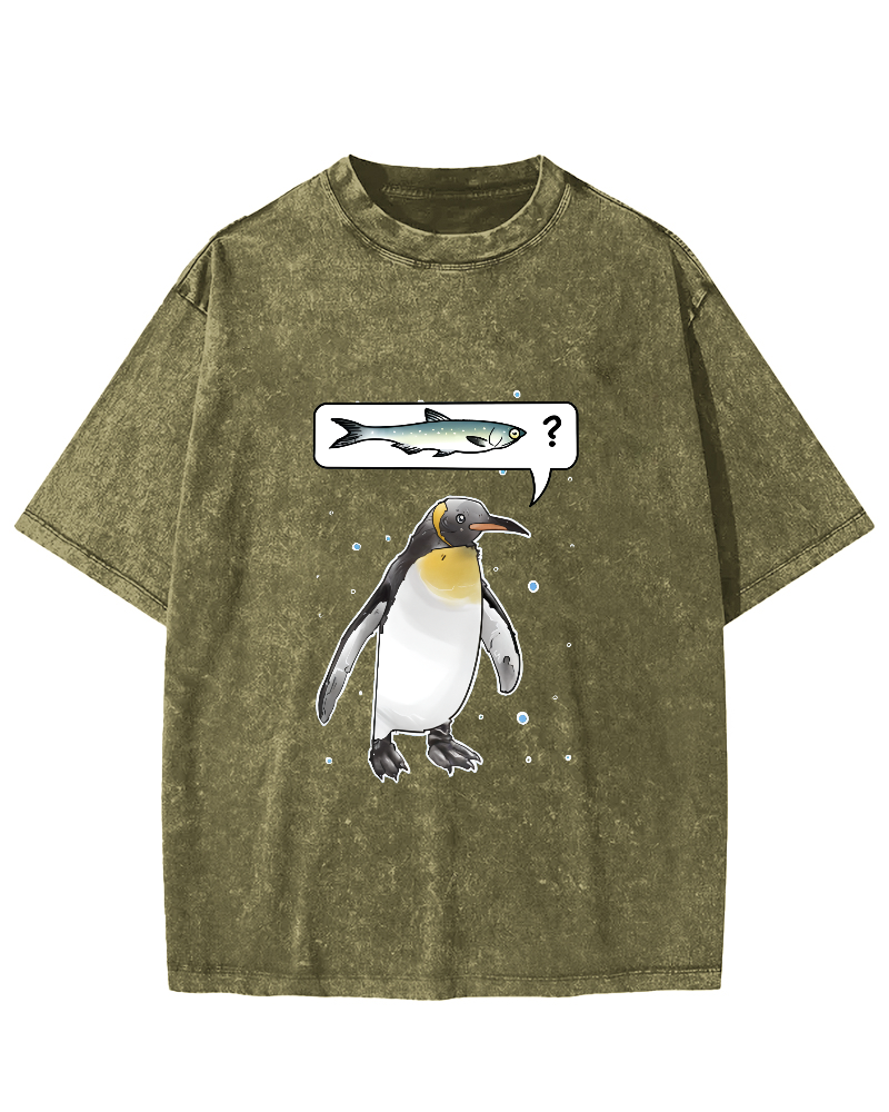 Japanese Penguin Pattern Wanting To Eat Fish Vintage Distressed T-shirt-Zazasy