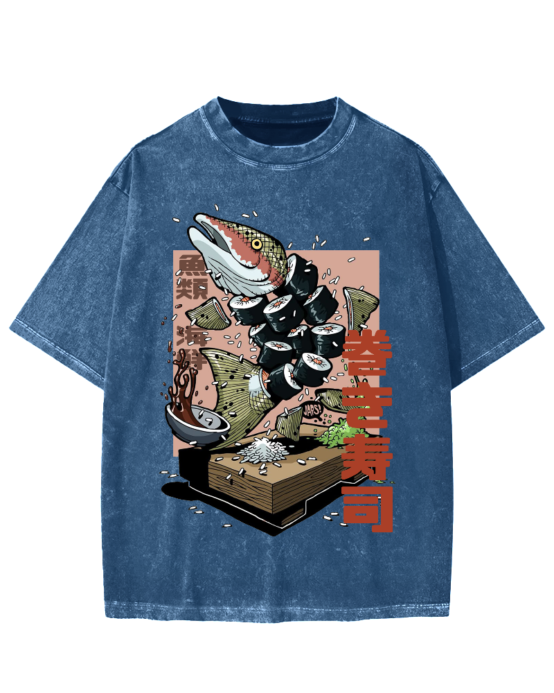 Fish Sushi Vintage Washed T-shirt