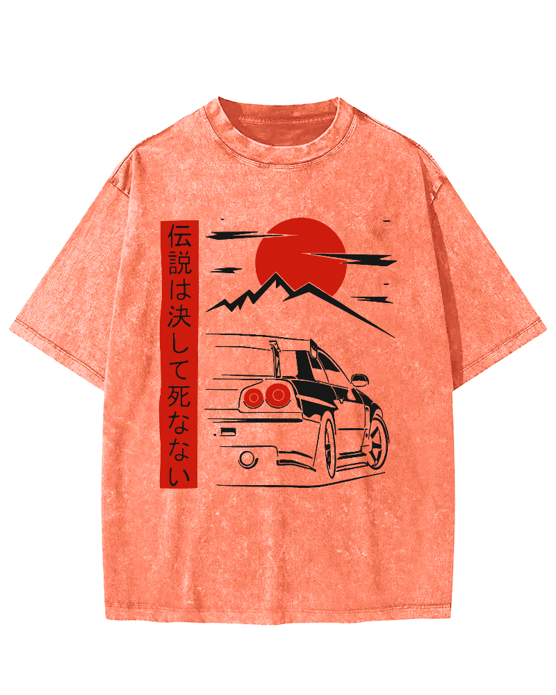 Japanese Style Scenery Vintage Washed T-shirt-Zazasy