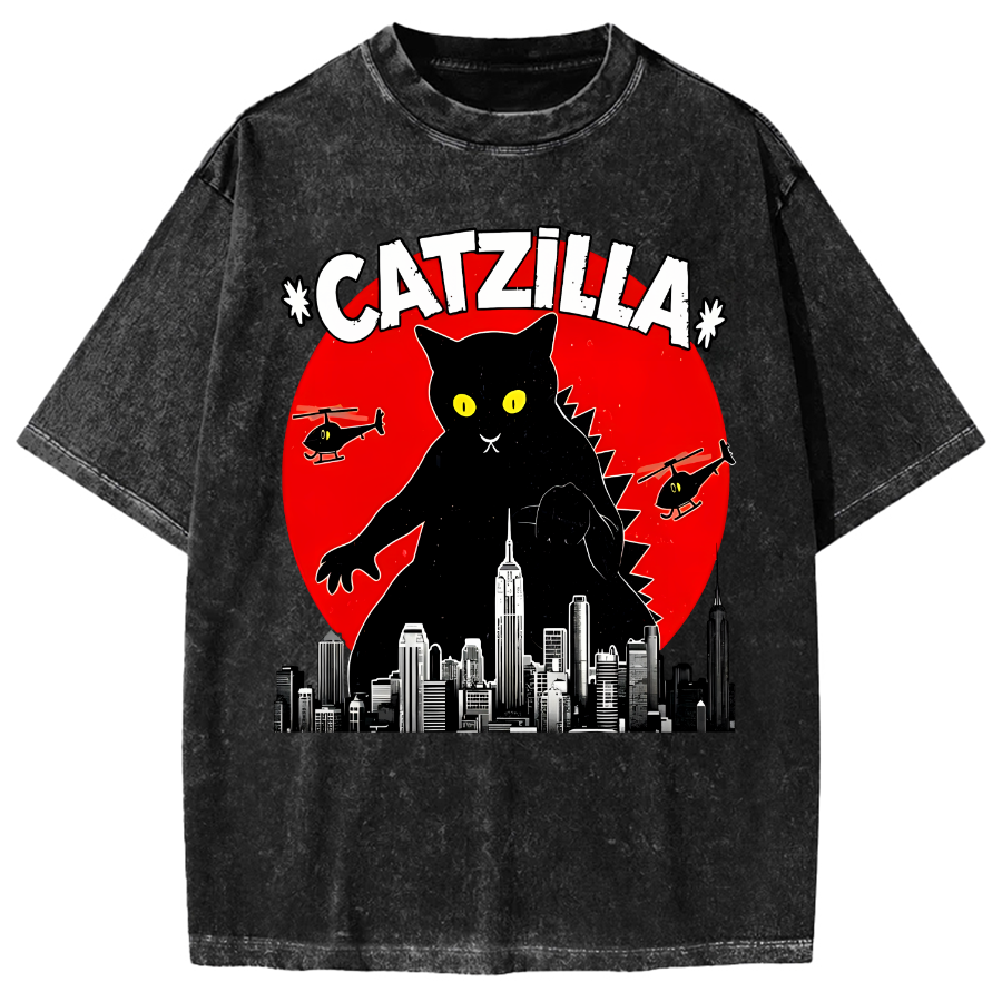 Black CatZilla Vintage Washed T-shirt