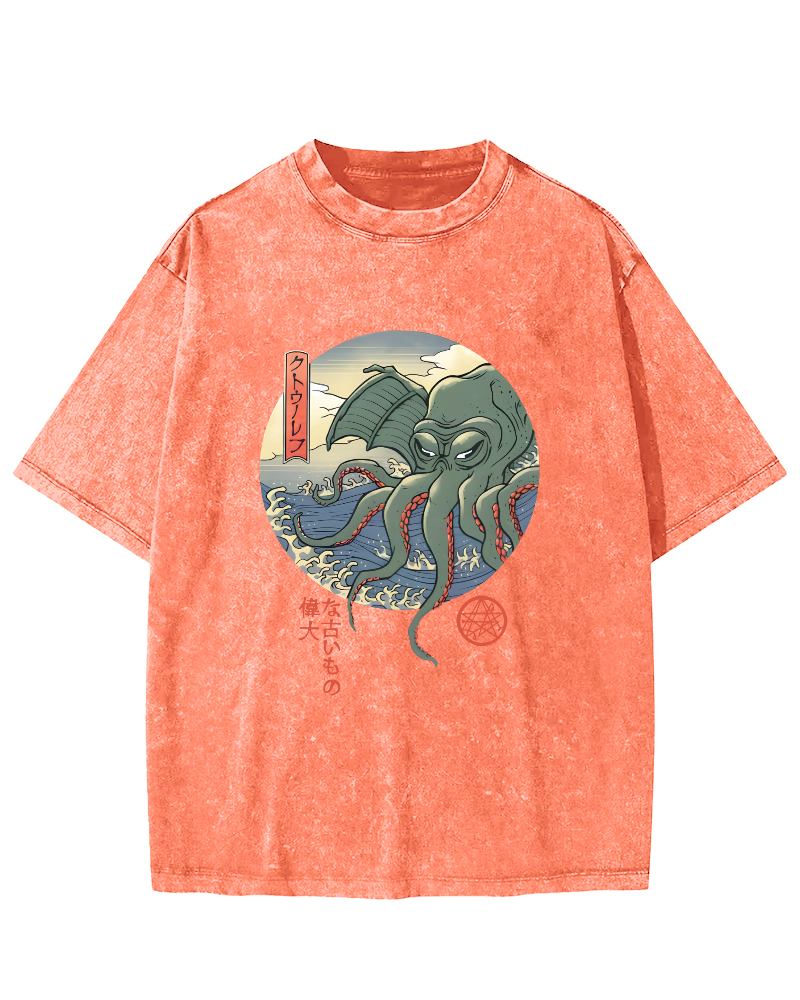 Giant Octopus Vintage Washed T-shirt-Zazasy
