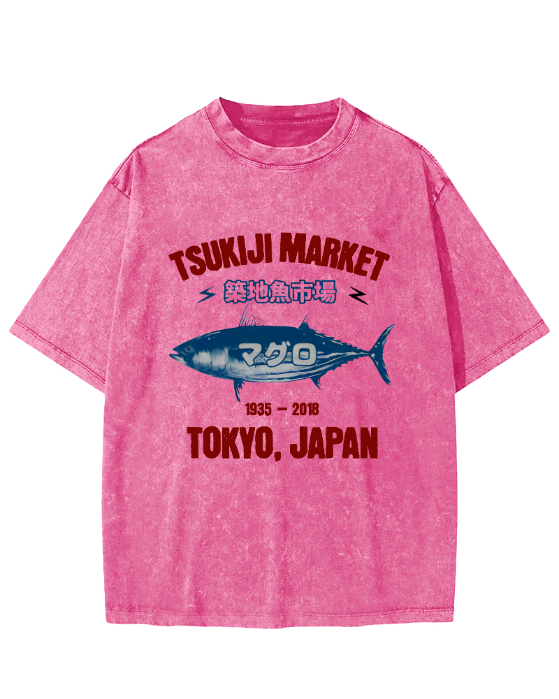 Japanese Tuna Pattern Vintage Distressed T-shirt-Zazasy