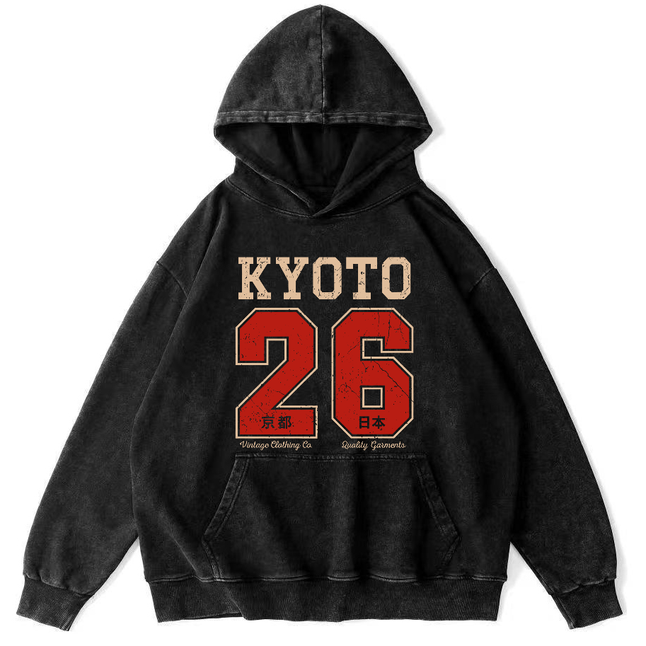Kyoto Japan No. 26 Vintage Washed Hoodie-Zazasy
