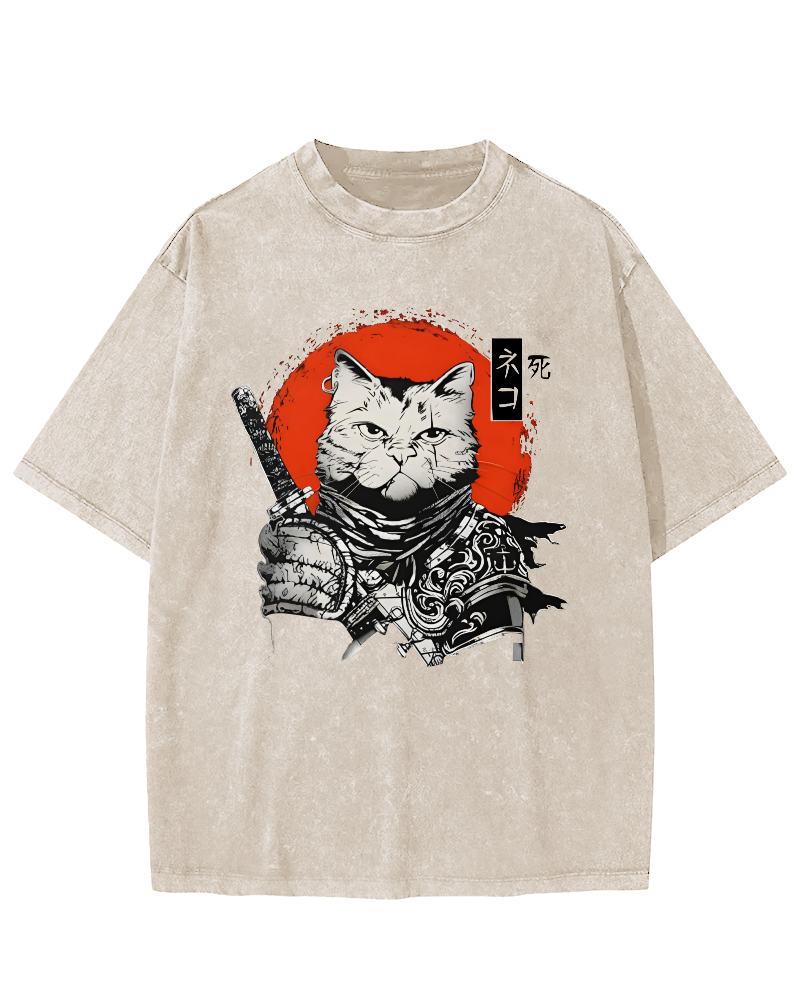 Cat Hero Japanese Style Vintage Distressed T-shirt-Zazasy