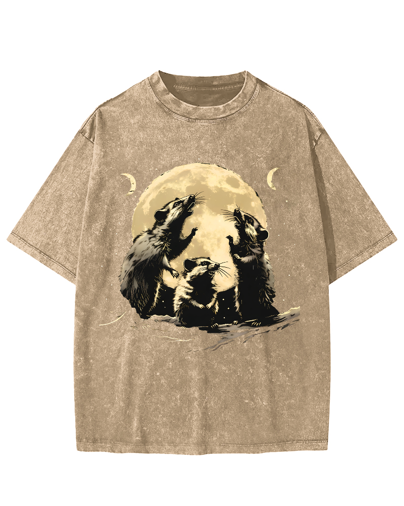 The Mouse Under the Moonlight Vintage Distressed T-shirt-Zazasy