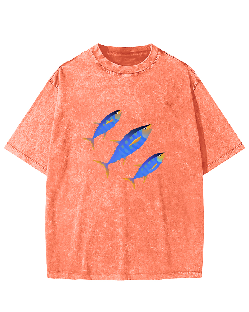 Abstract Tuna Pattern Vintage Distressed T-shirt-Zazasy