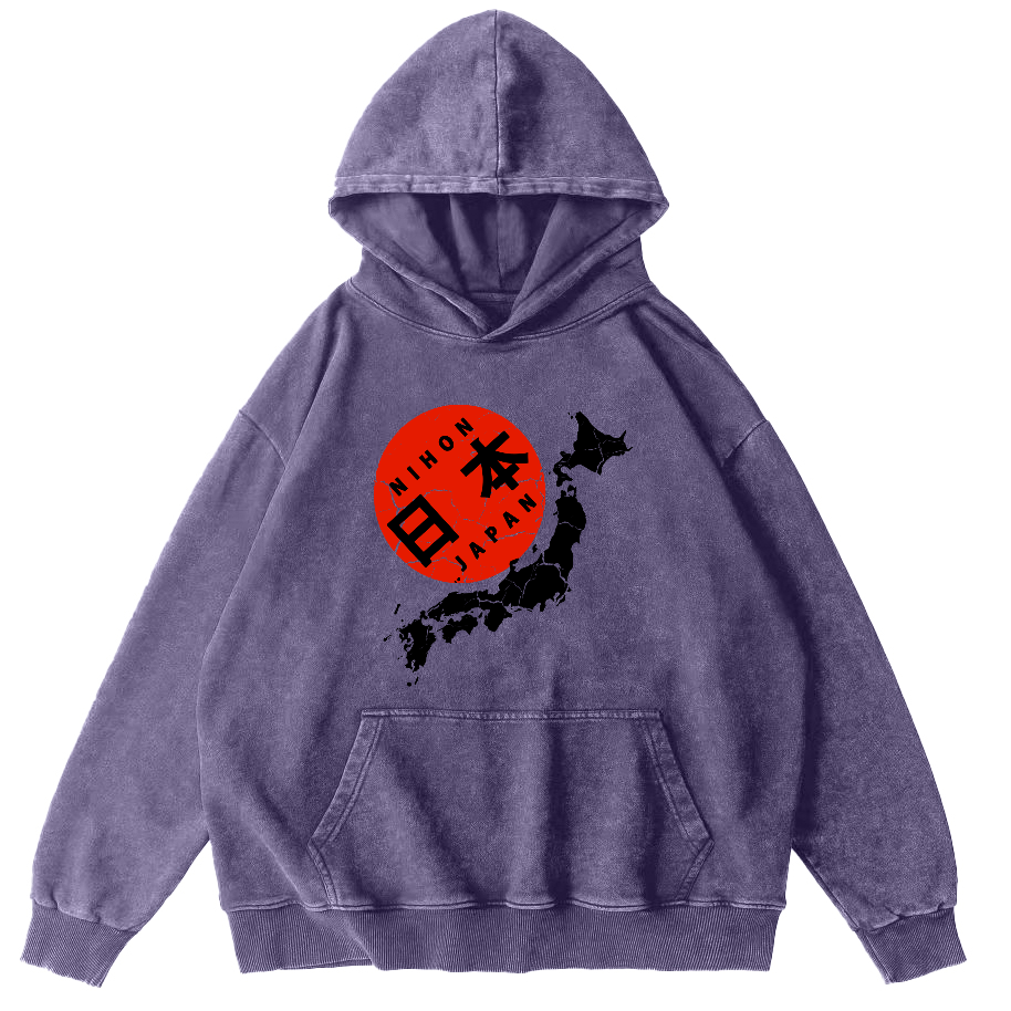 Map of The Japanese Empire Vintage Washed Hoodie-Zazasy