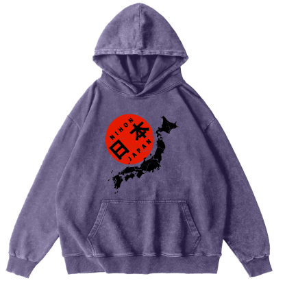 Map of The Japanese Empire Vintage Washed Hoodie-Zazasy