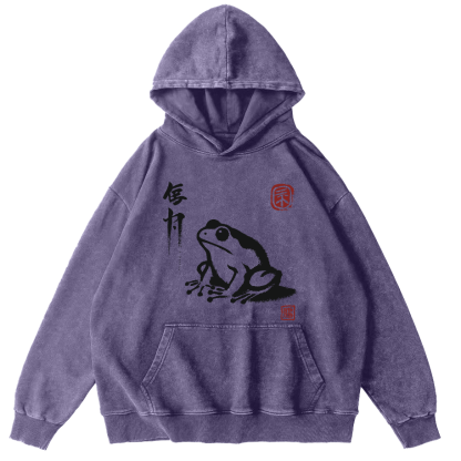 Frog Pattern Japanese Style Vintage Distressed Hoodie-Zazasy