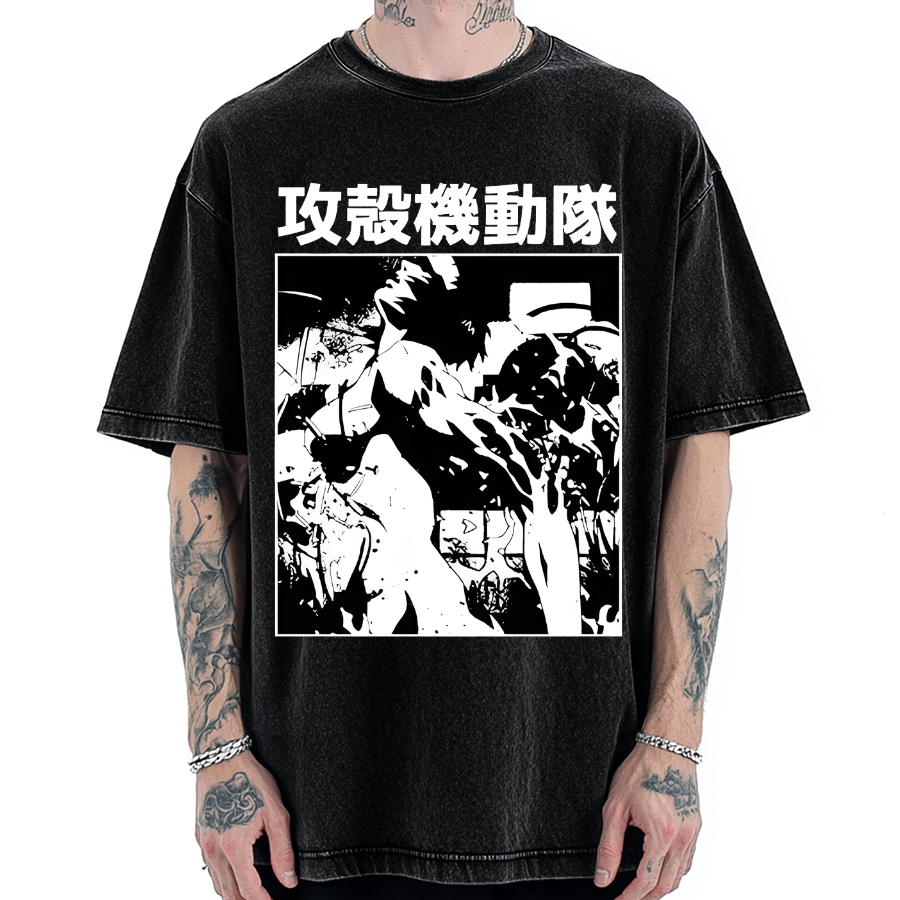 Japanese Anime Kōkaku Kidōtai Motoko Kusanagi Vintage Washed T-shirt