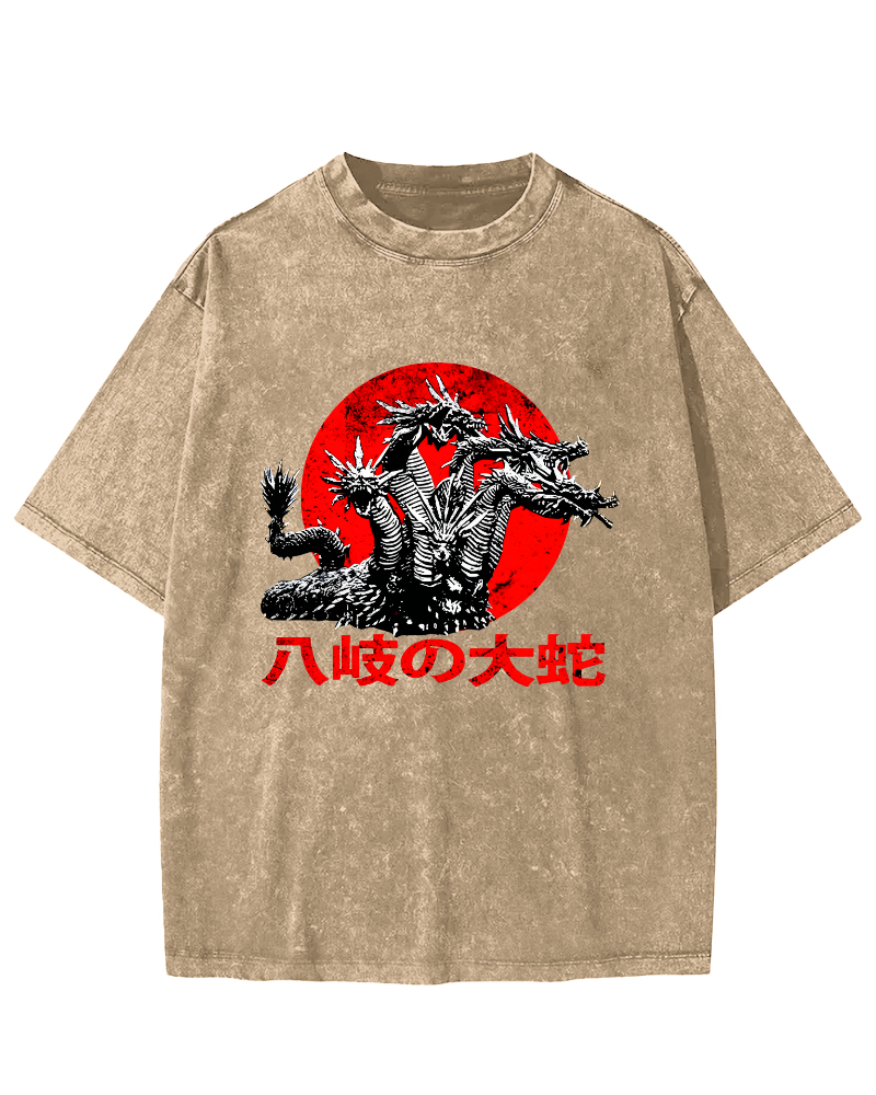 Japanese Syle Giant Snake Monster Vintage Distressed T-shirt-Zazasy