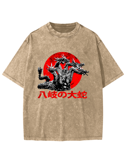 Japanese Syle Giant Snake Monster Vintage Distressed T-shirt-Zazasy