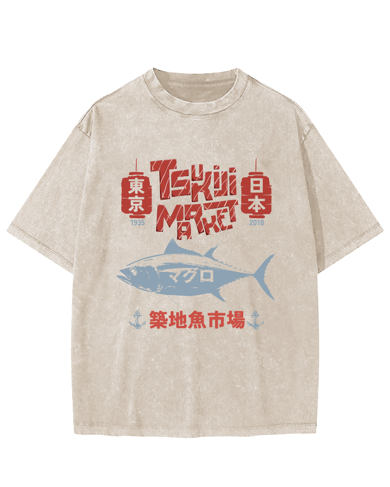 Tokyo Tsukiji Fish Market Vintage Washed T-shirt