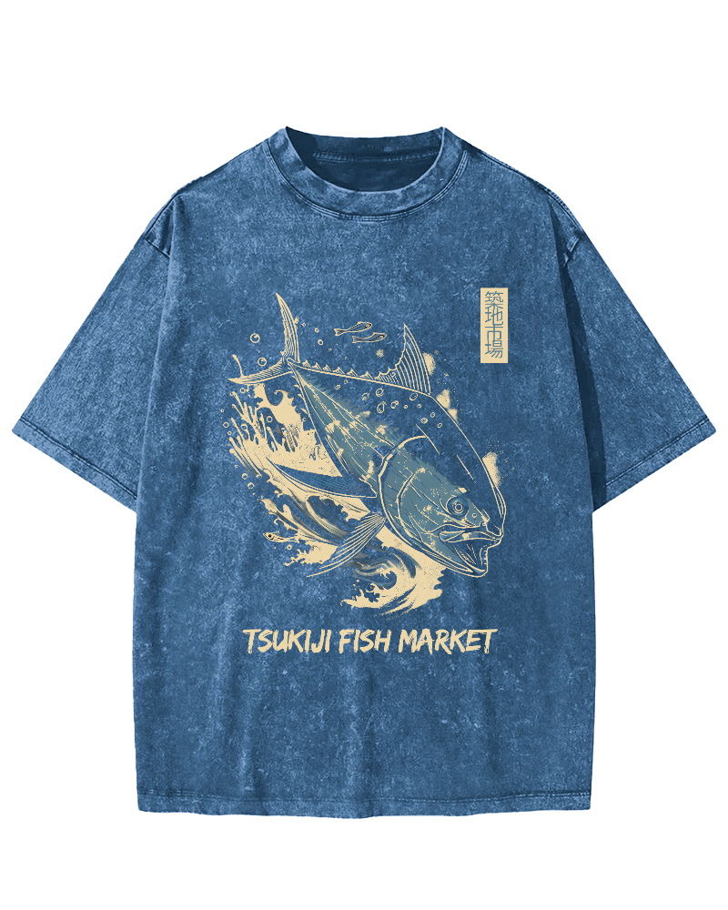 Japan's Tsukiji Market Vintage Washed T-shirt-Zazasy