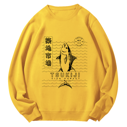 Tuna at Tsukiji Market in Tokyo, Japan Round Neck Sweatshirt-Zazasy